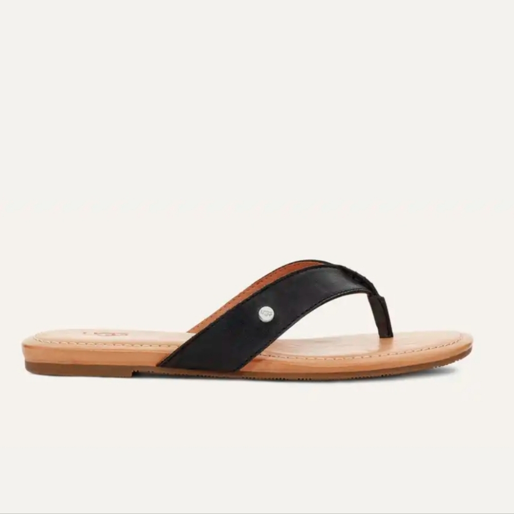 Ugg 1112870 Us 10m Tuolumne Thong Sandals Black Tan Leather Flip Flops Flats